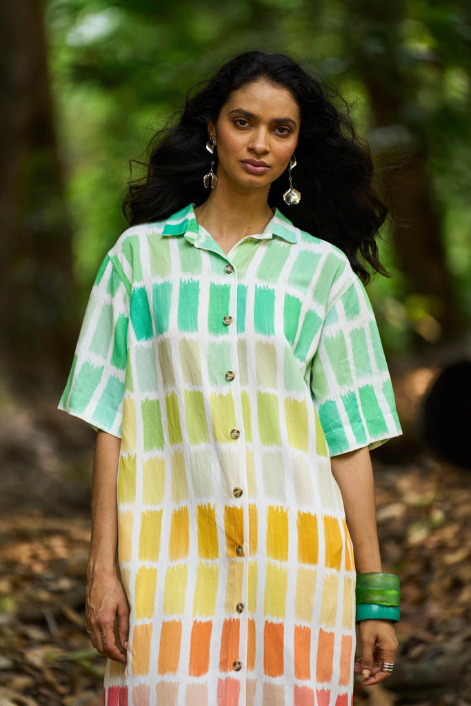 PRINTED LINEN SHIRT DRESS - dash and dot dash and dot