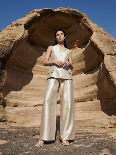 IVORY BROCADE WAISTCOAT & WIDE-LEGGED PANT SET
