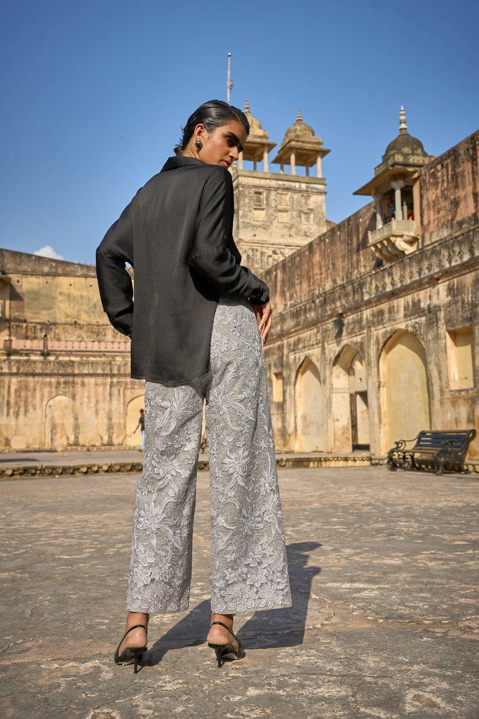 DRAPED SHIRT & METALLIC EMBROIDERED PANT - dash and dot dash and dot