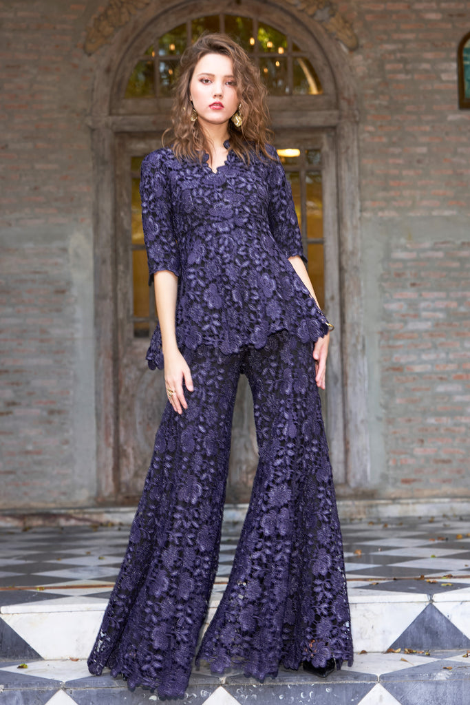 EMBROIDERED LACE FLARED PANT dash and dot