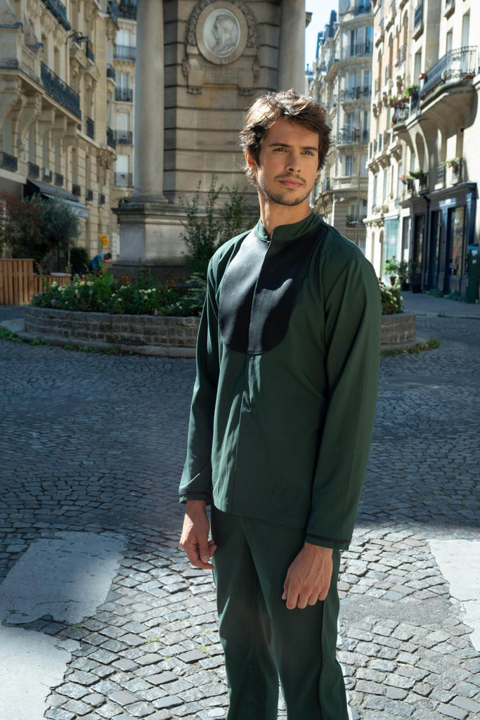 GREEN LEATHER BIB SUIT - dash and dot dash and dot