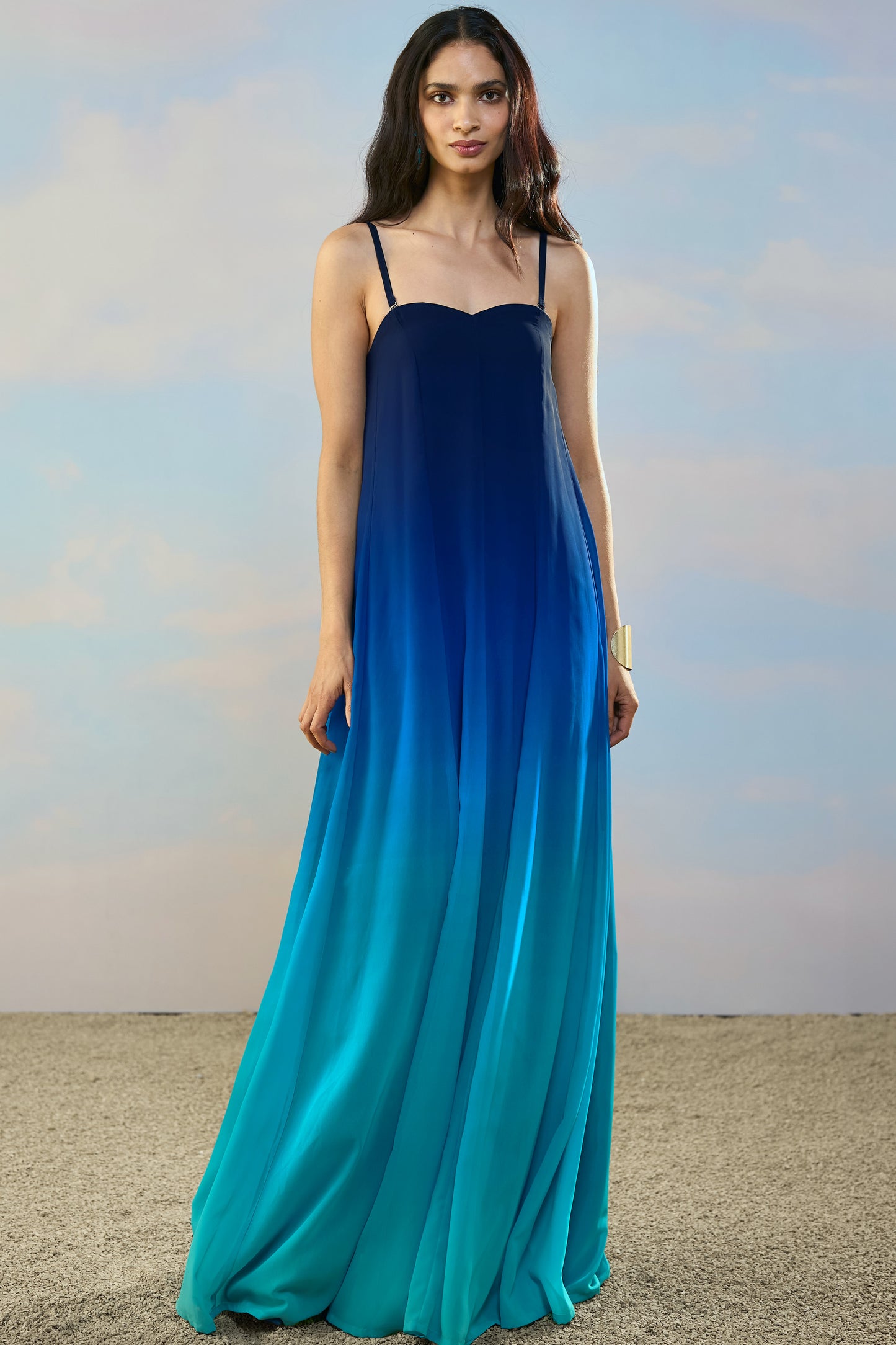 OFF-SHOULDER FLARED OMBRÉ GOWN