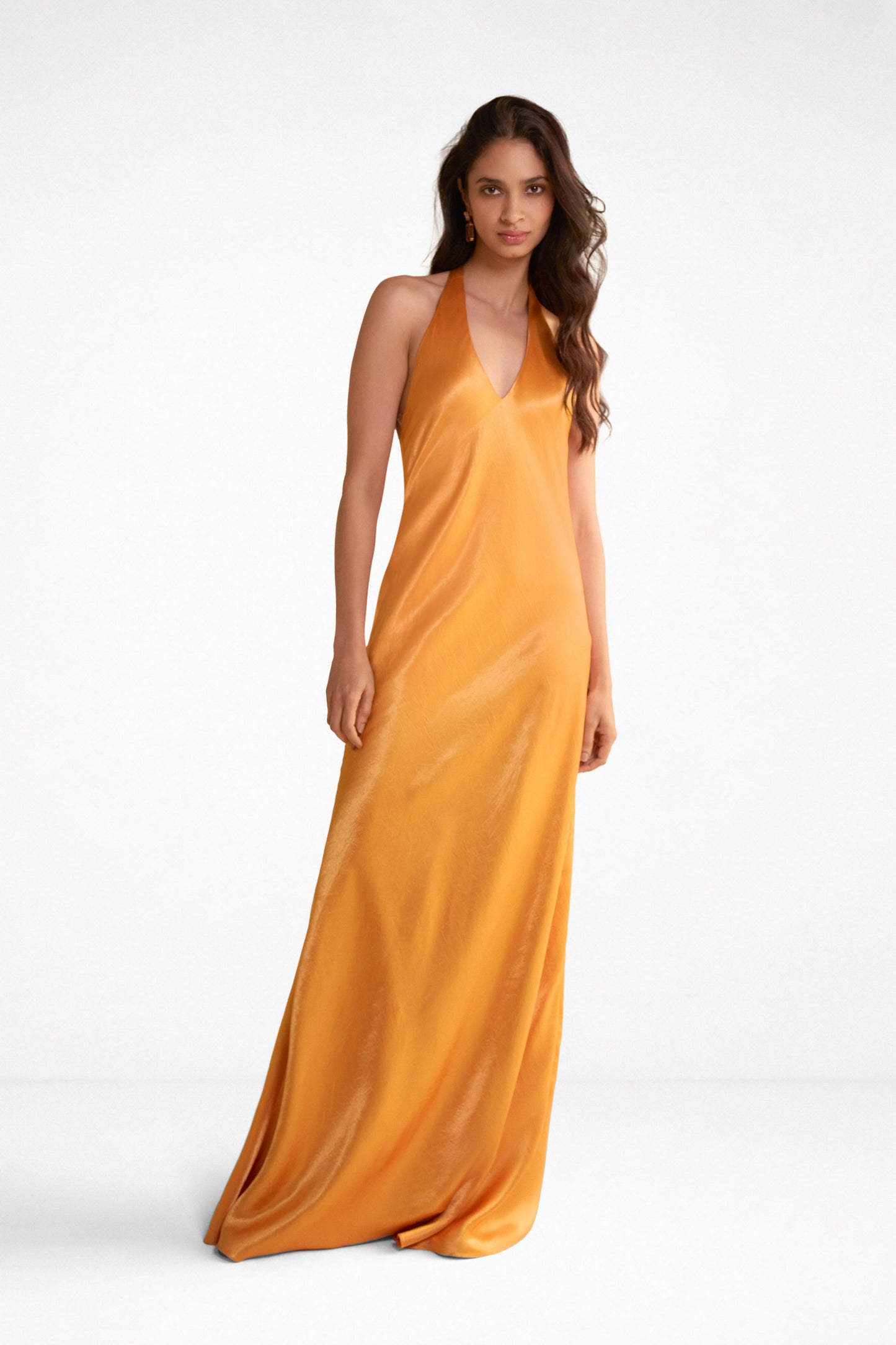 BACK KNOT HALTER SATIN GOWN