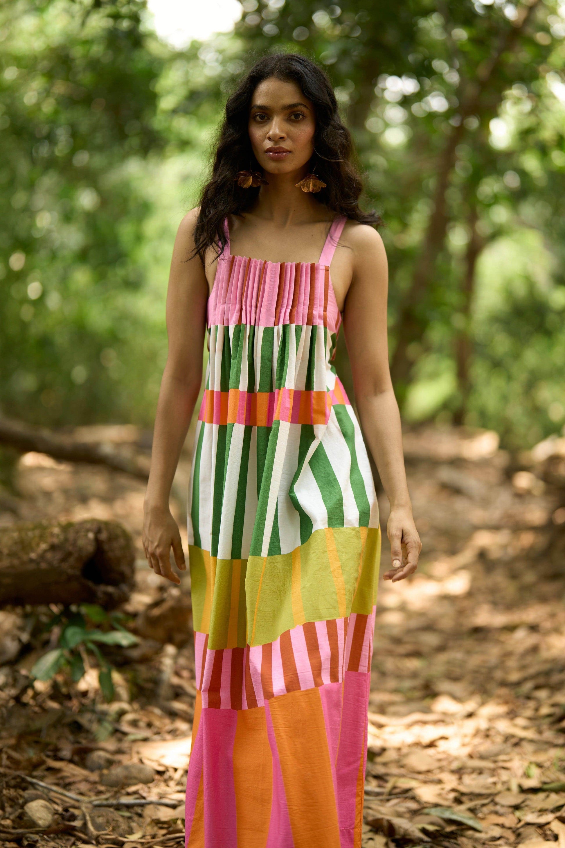 MULTI-STRIPE POPLIN MIDI - dash and dot