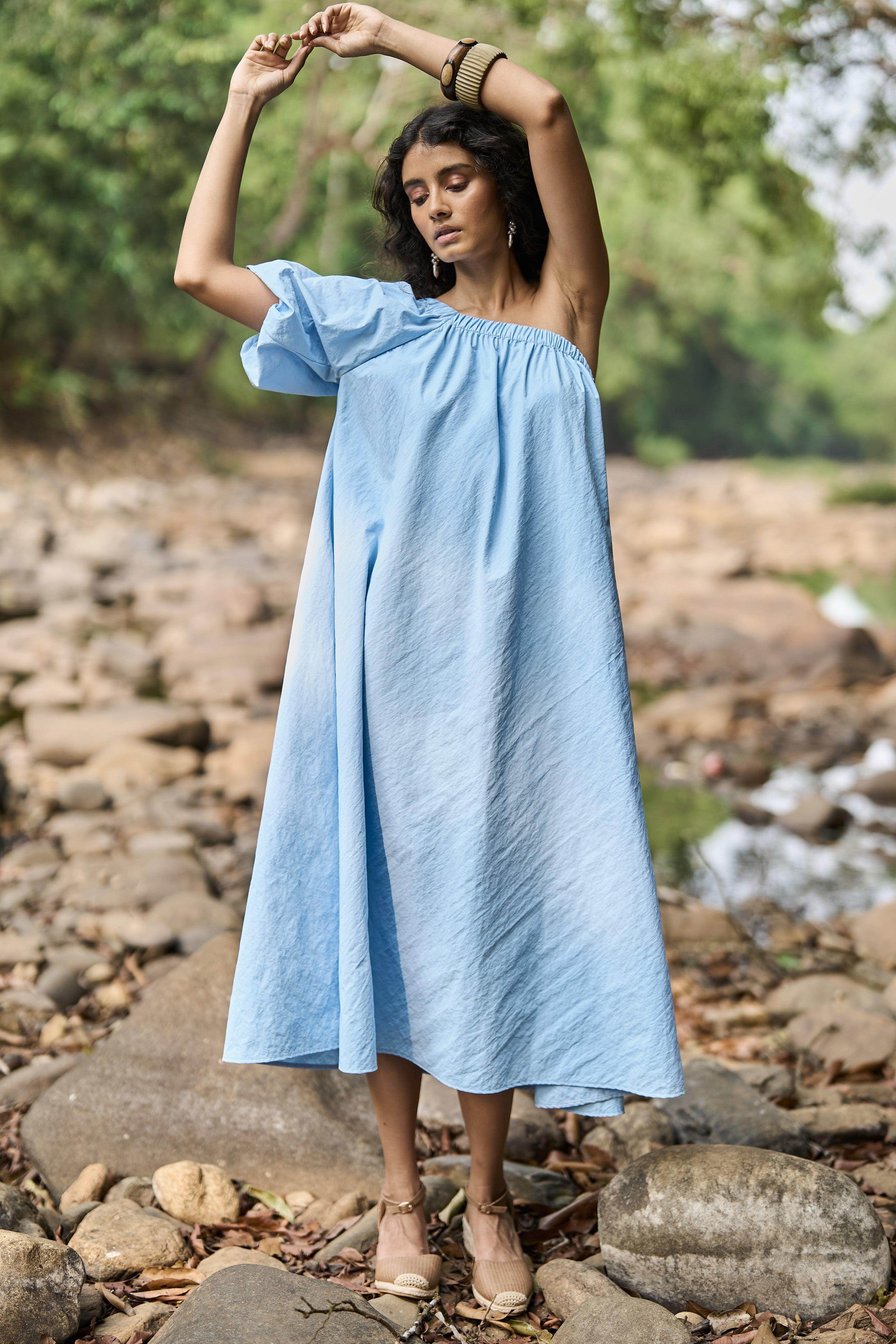 One-Shoulder Midi S / Sky Blue
