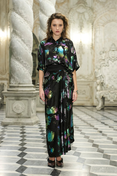 ABSTRACT PRINTED DRAPE SKIRT