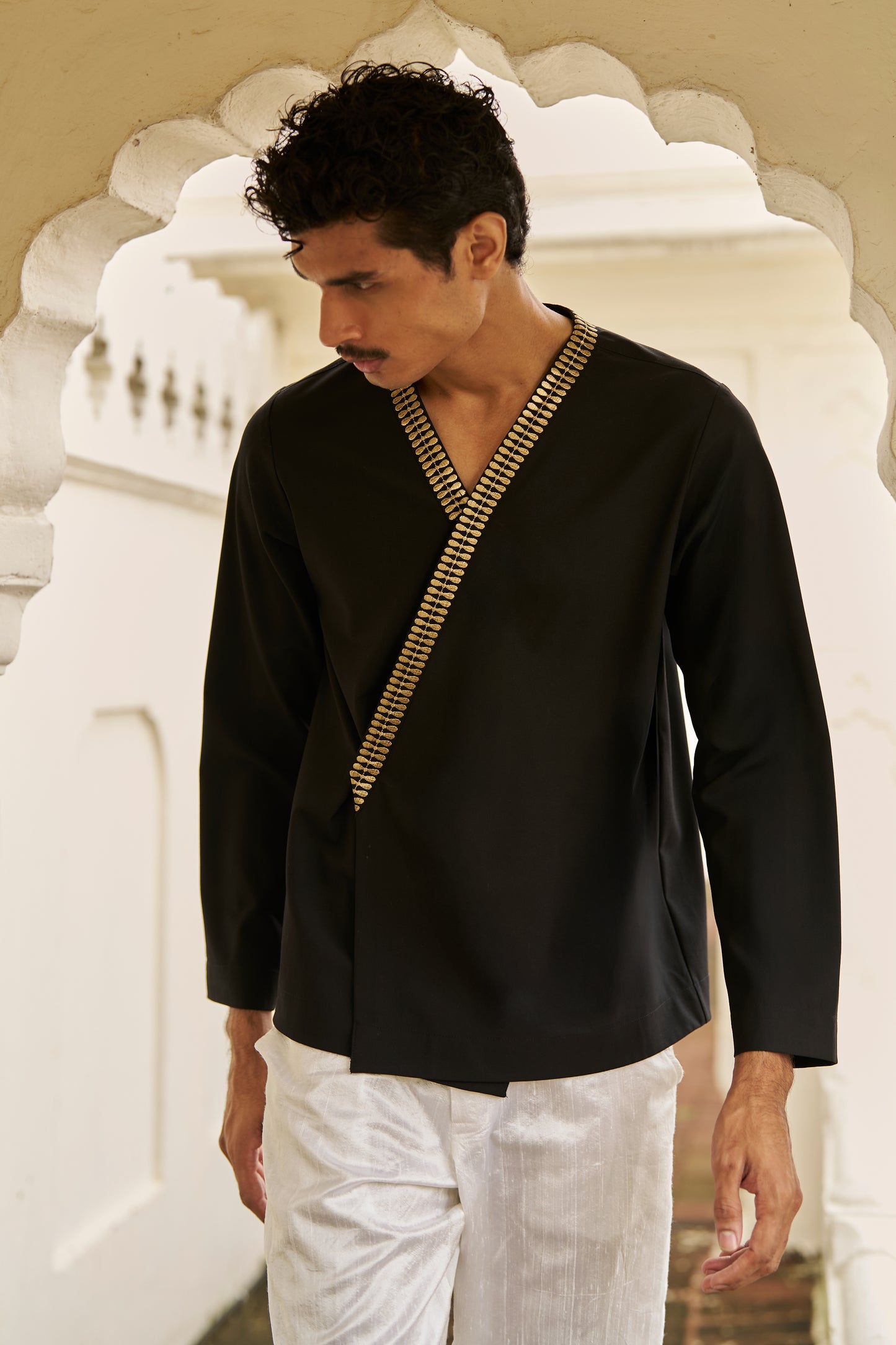 OVERLAP SHIRT WITH EMBROIDERY