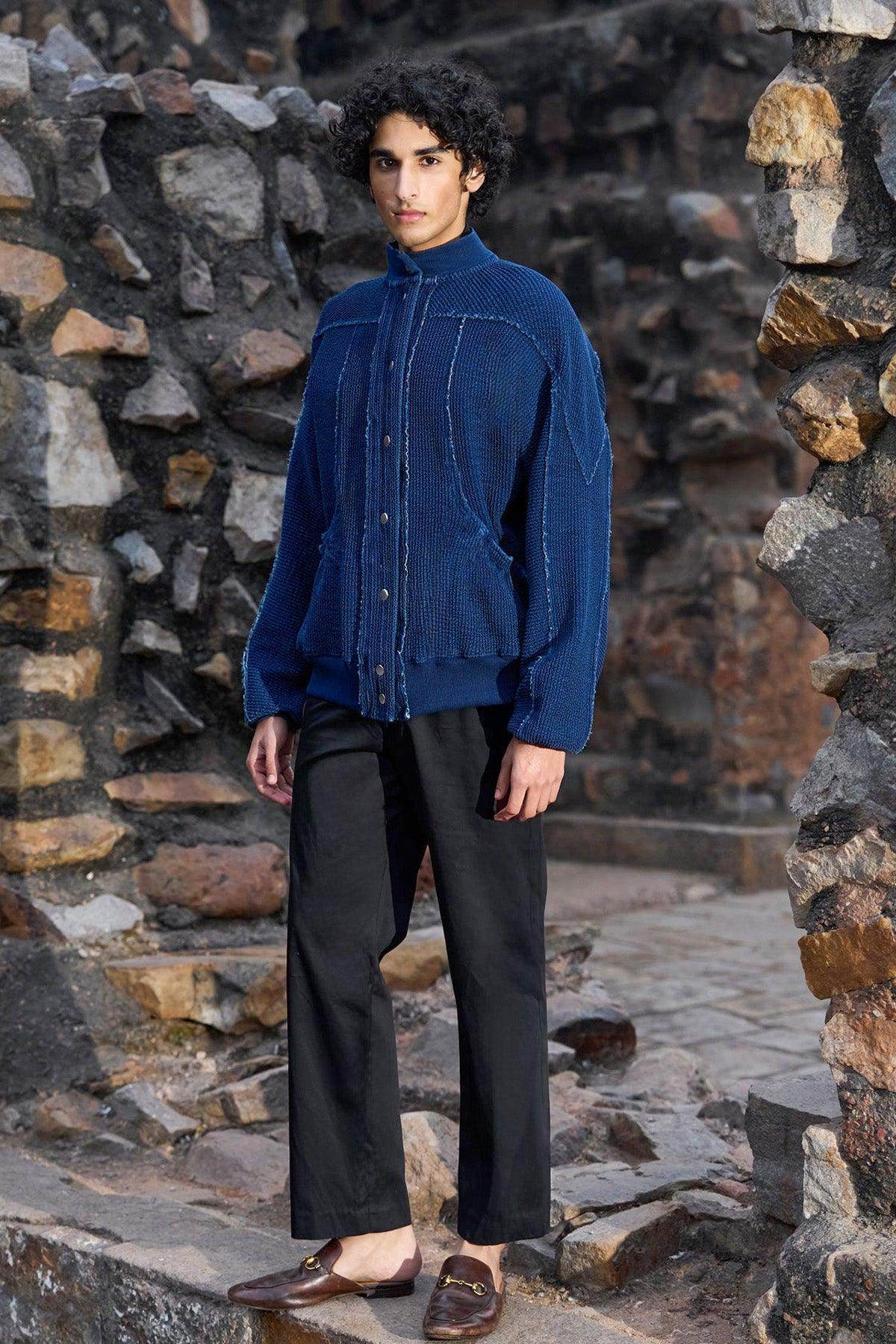 INDIGO KNITTED TEXTURED JACKET - dash and dot