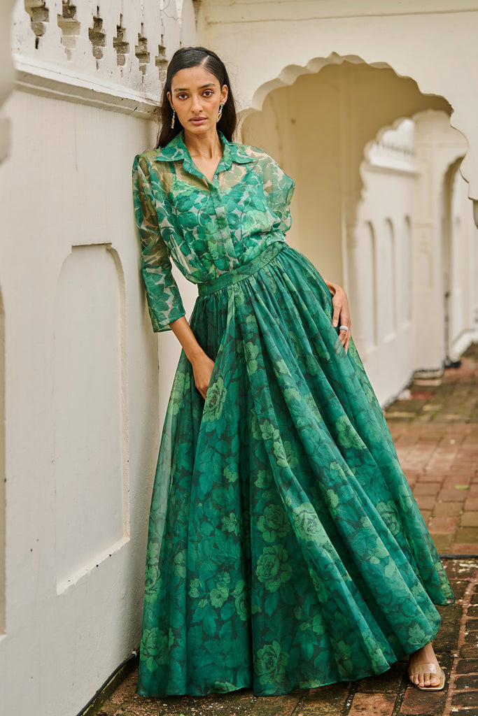 PRINTED ORGANZA MAXI SKIRT dash and dot