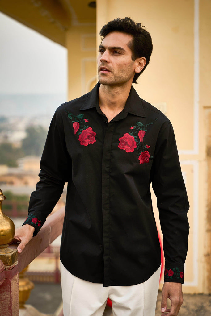 EMBROIDERED ROSE SHIRT - dash and dot dash and dot