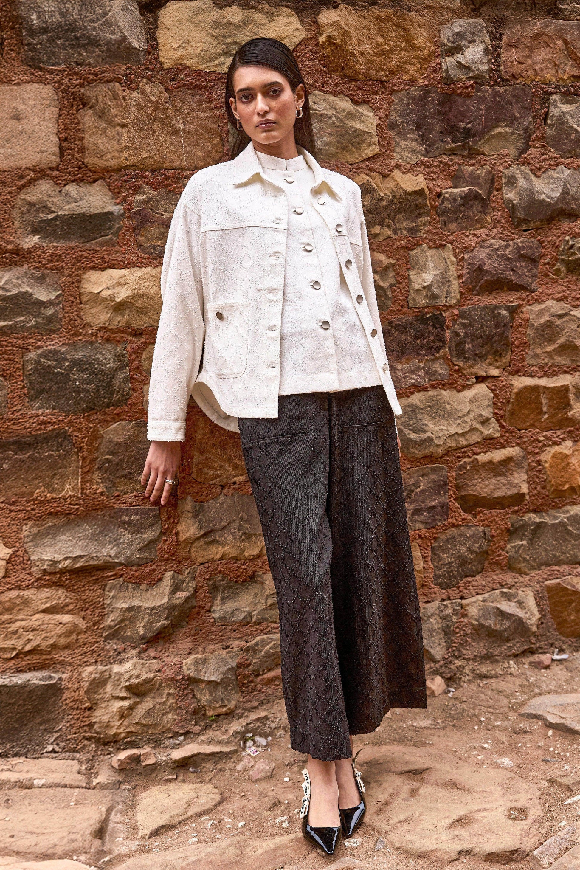 TEXTURED DENIM SHACKET AND PANT - dash and dot