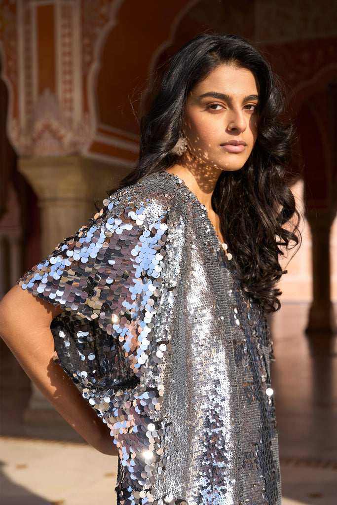 SILVER PAILLETTE KAFTAN DRESS - dash and dot dash and dot