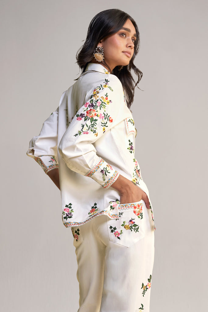 PLACEMENT FLORAL EMBROIDERED POPLIN PANT dash and dot