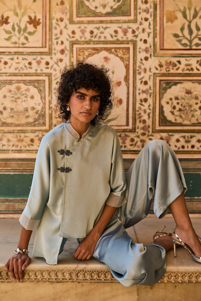 POWDER BLUE CRINKLE SATIN SET - dash and dot dash and dot