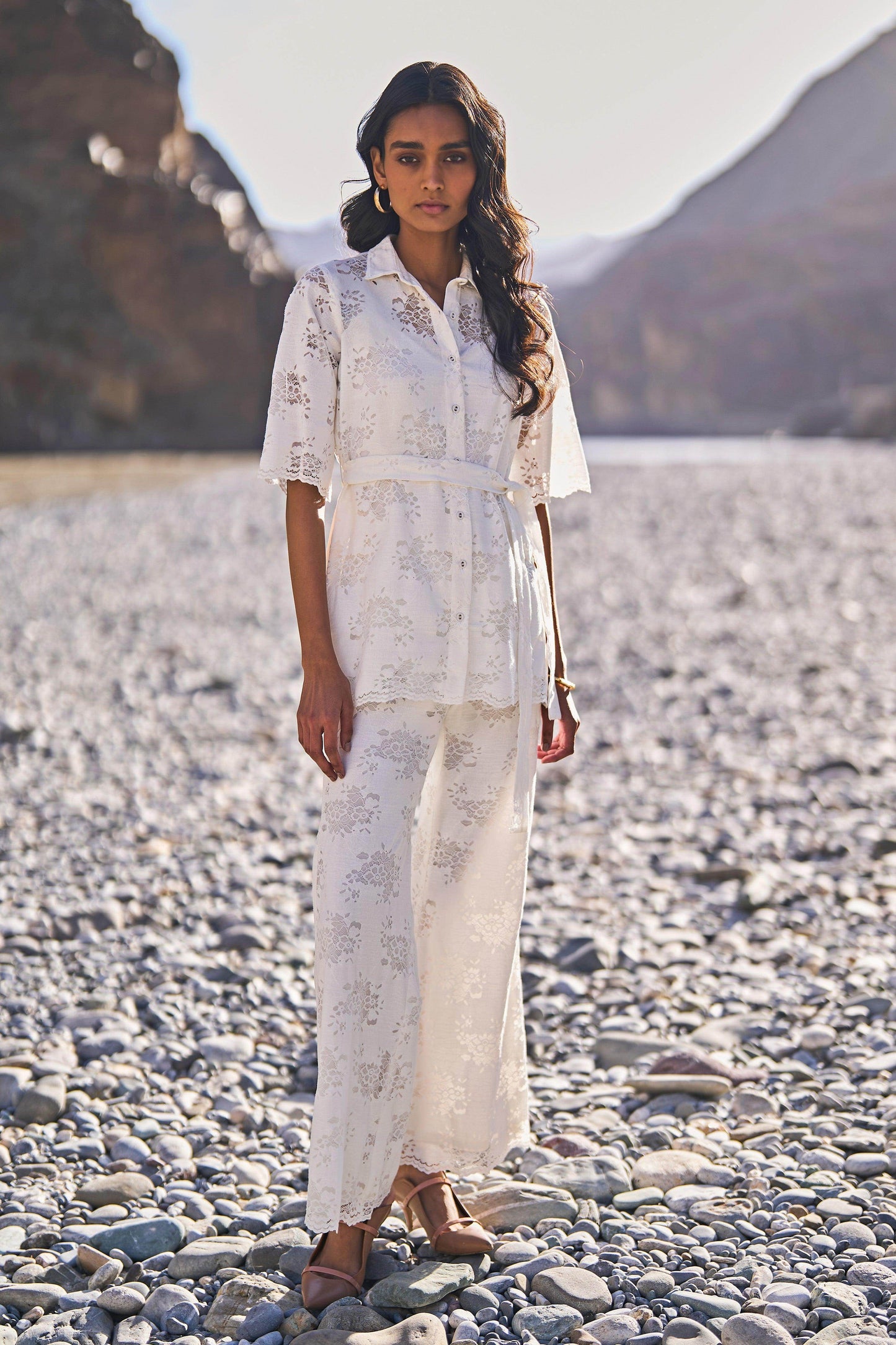 FLORAL LACE FLARED PANT - dash and dot