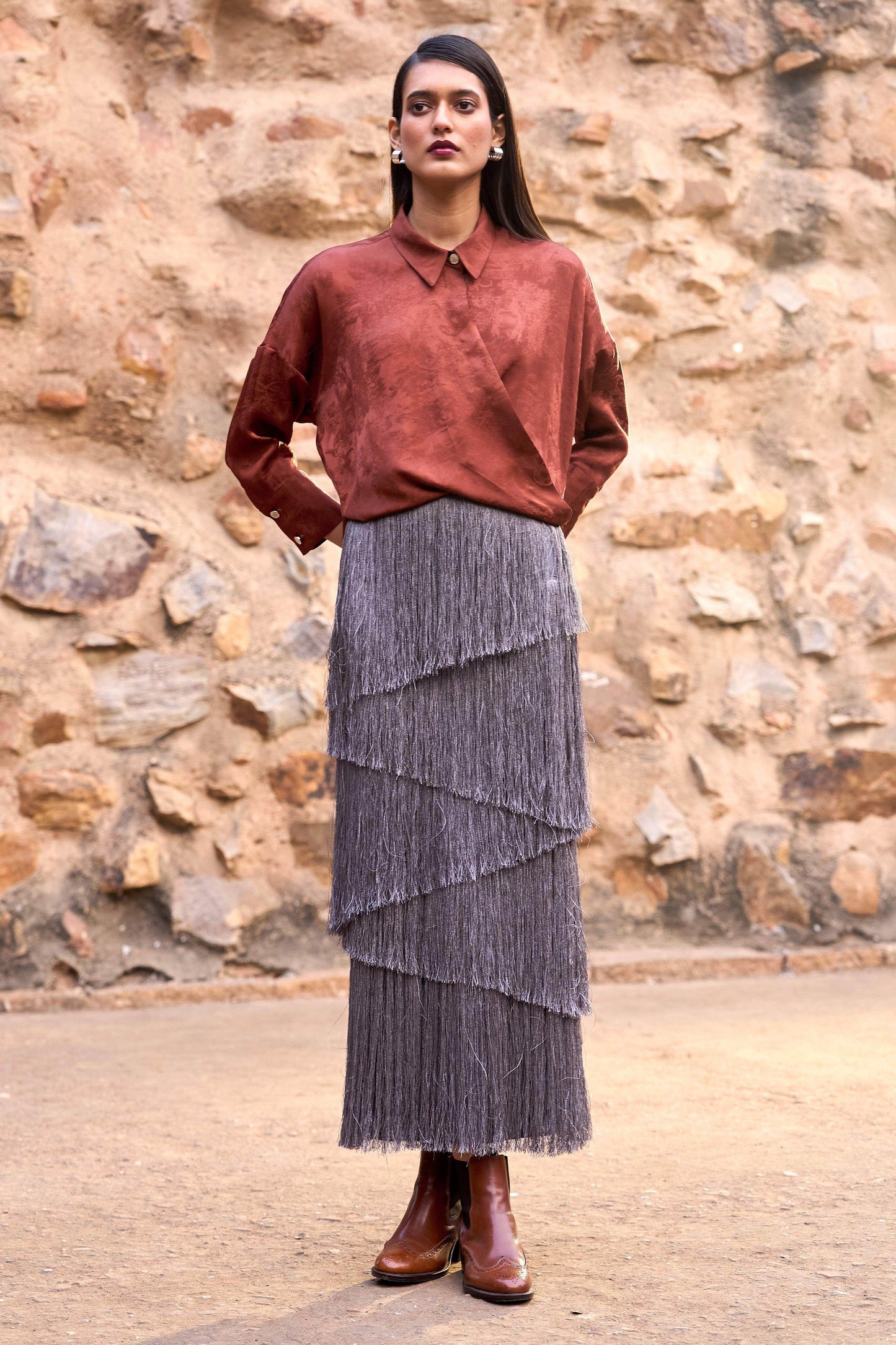 CASCADING FRINGE MAXI SKIRT - dash and dot