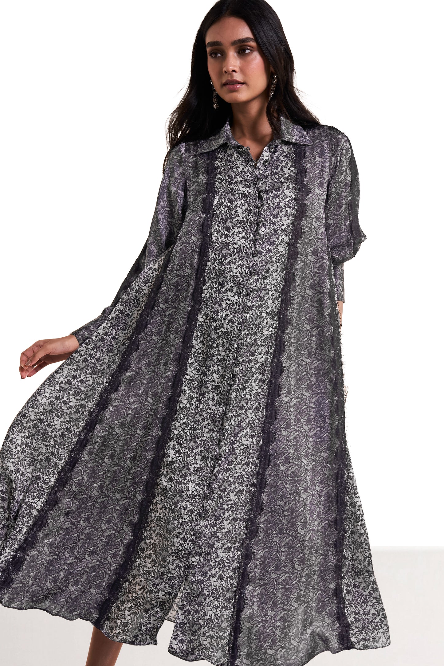 MONOCHROME PRINTED LACE MIDI
