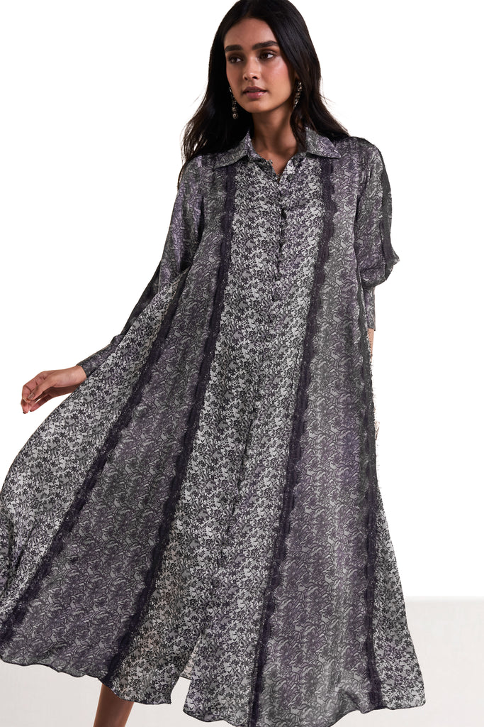 MONOCHROME PRINTED LACE MIDI dash and dot