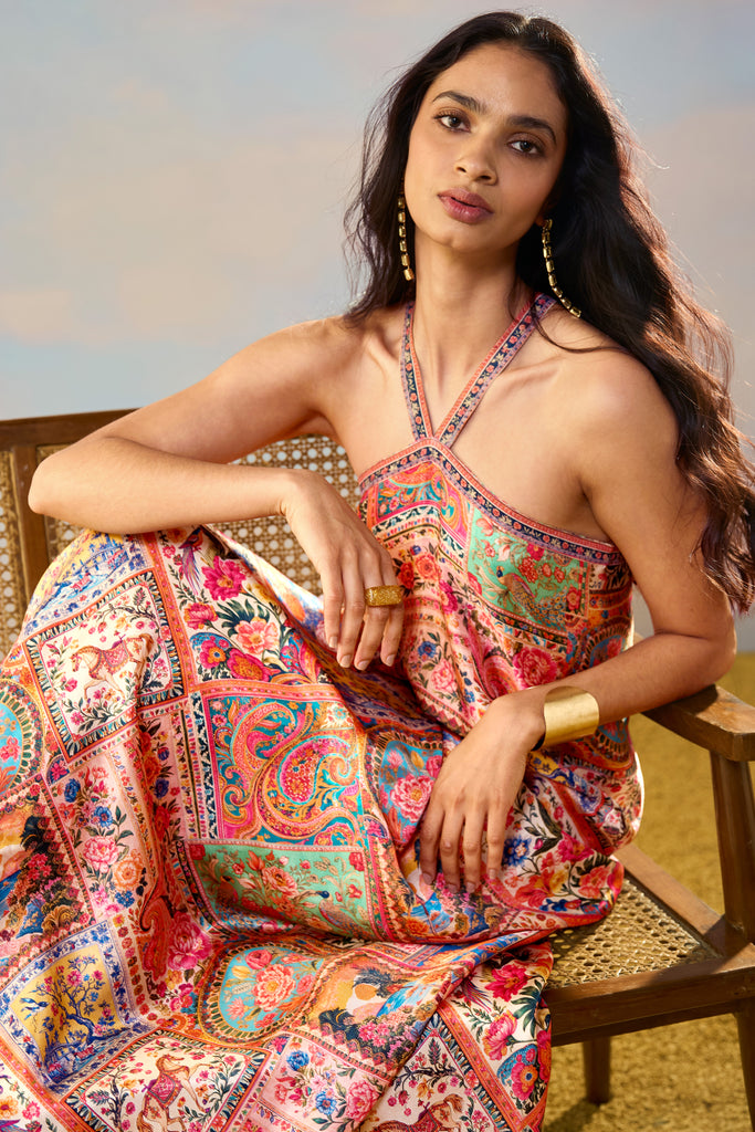 ORNAMENTAL PRINT HALTER MAXI dash and dot