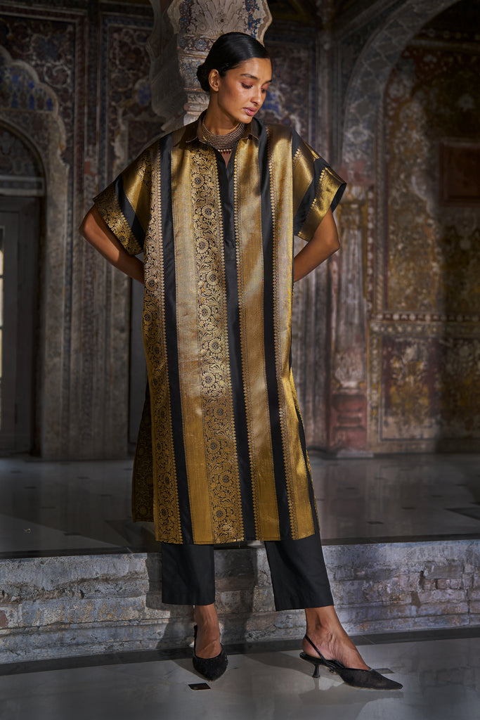 BENARES BROCADE STRIPED LONGLINE SET dash and dot