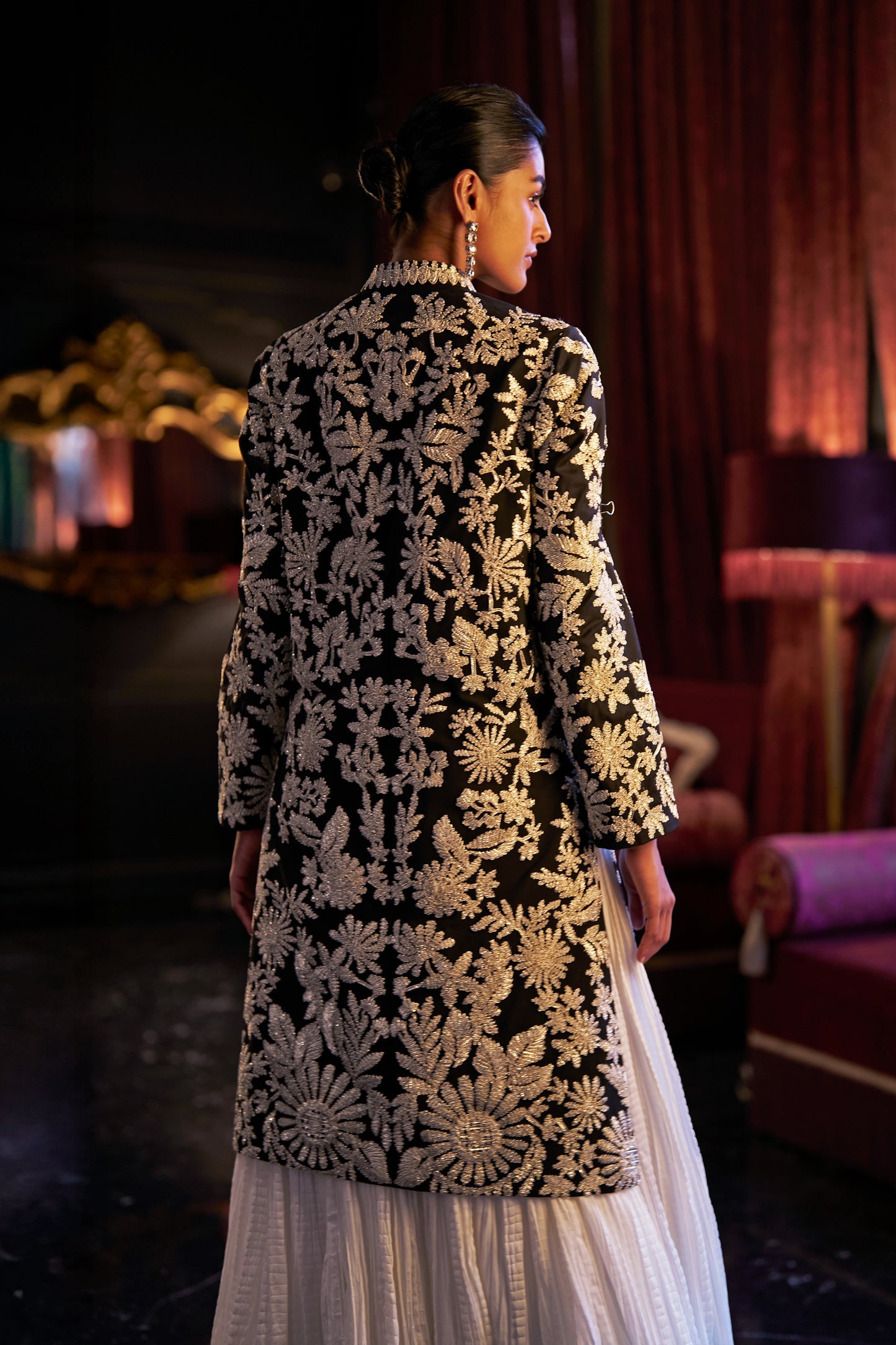 GOTA EMBROIDERED LONGLINE JACKET AND CRUSHED SKIRT