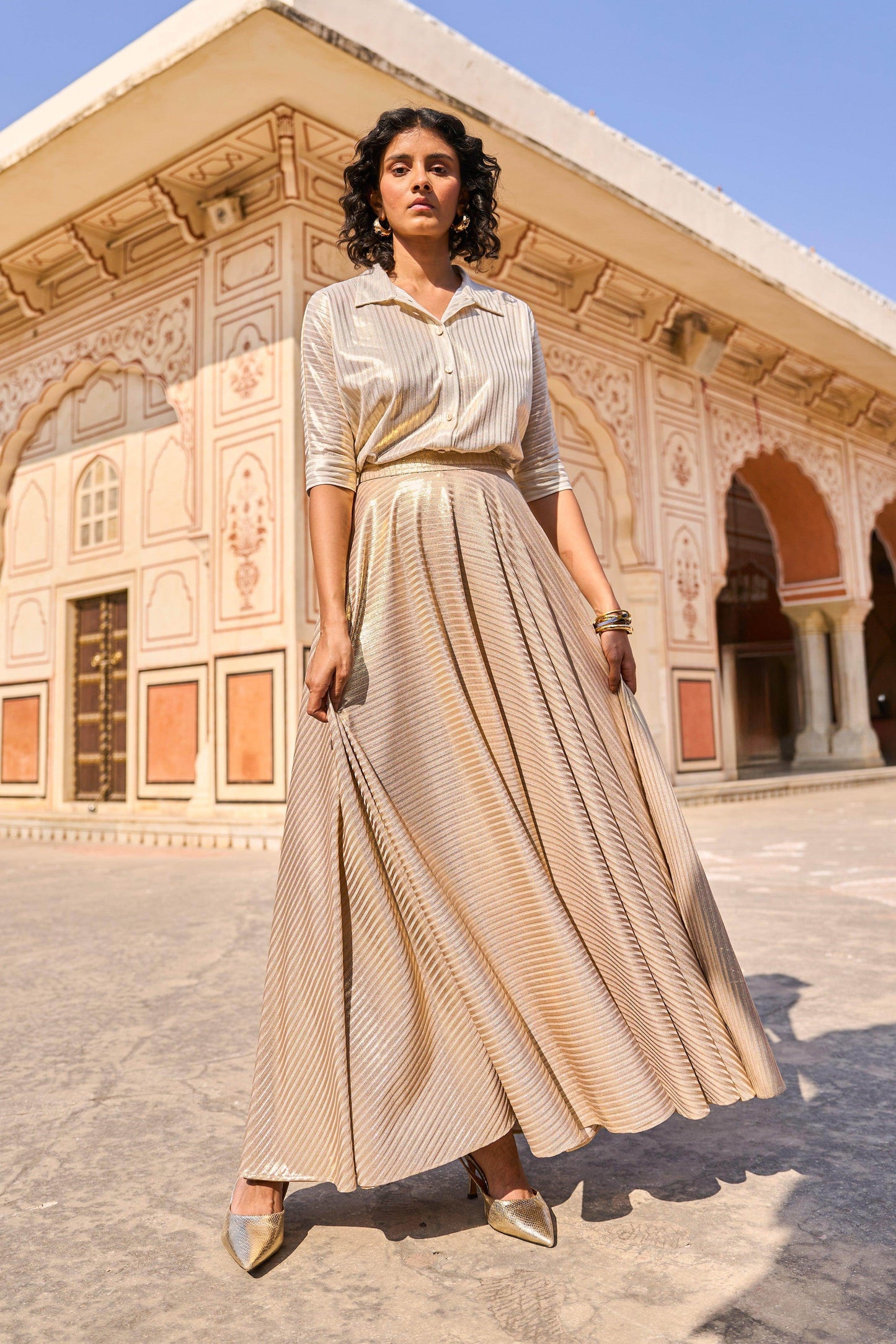 TEXTURED LAMÉ MAXI SKIRT SET - dash and dot