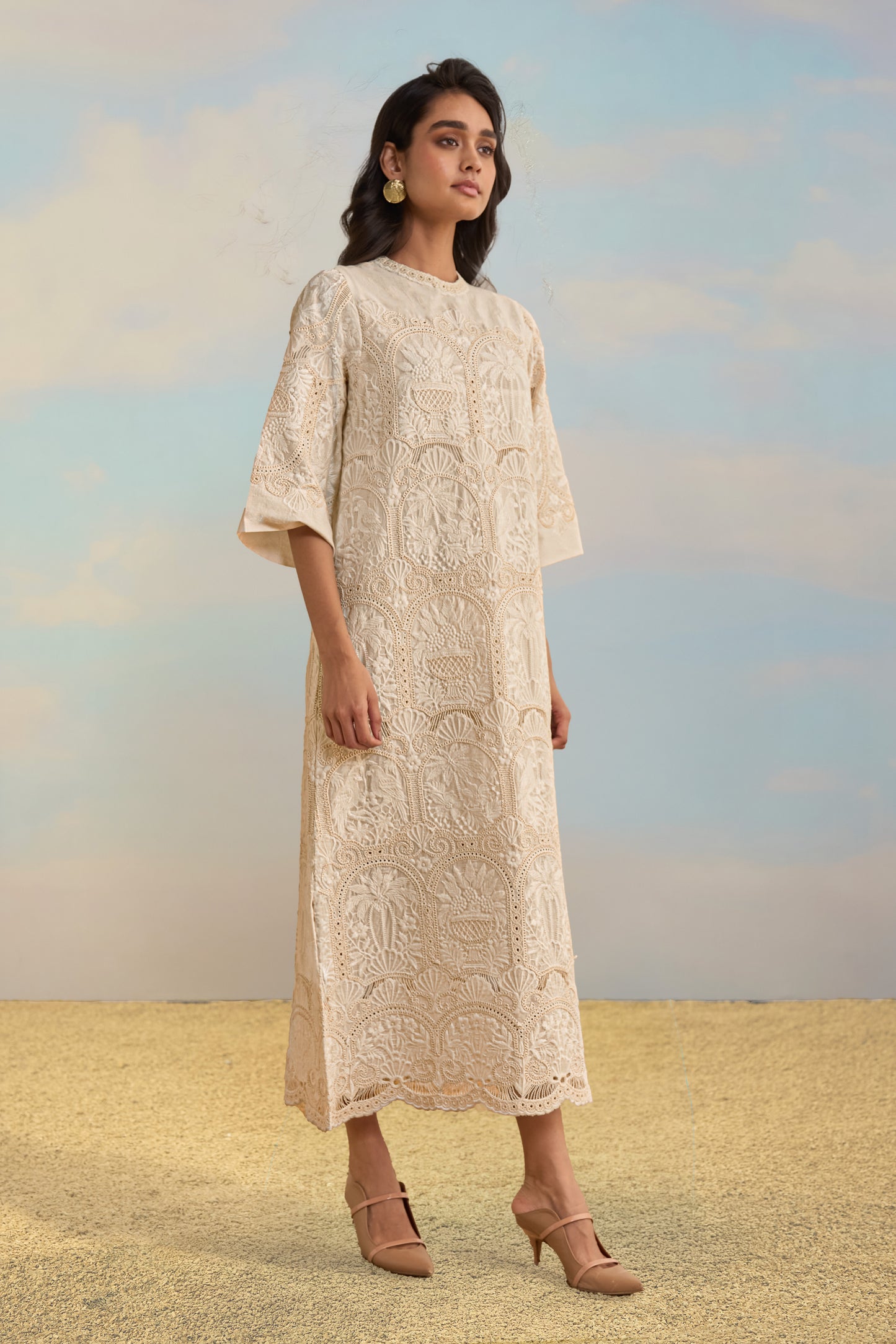 CUTWORK EMBROIDERED SCALLOPED MAXI