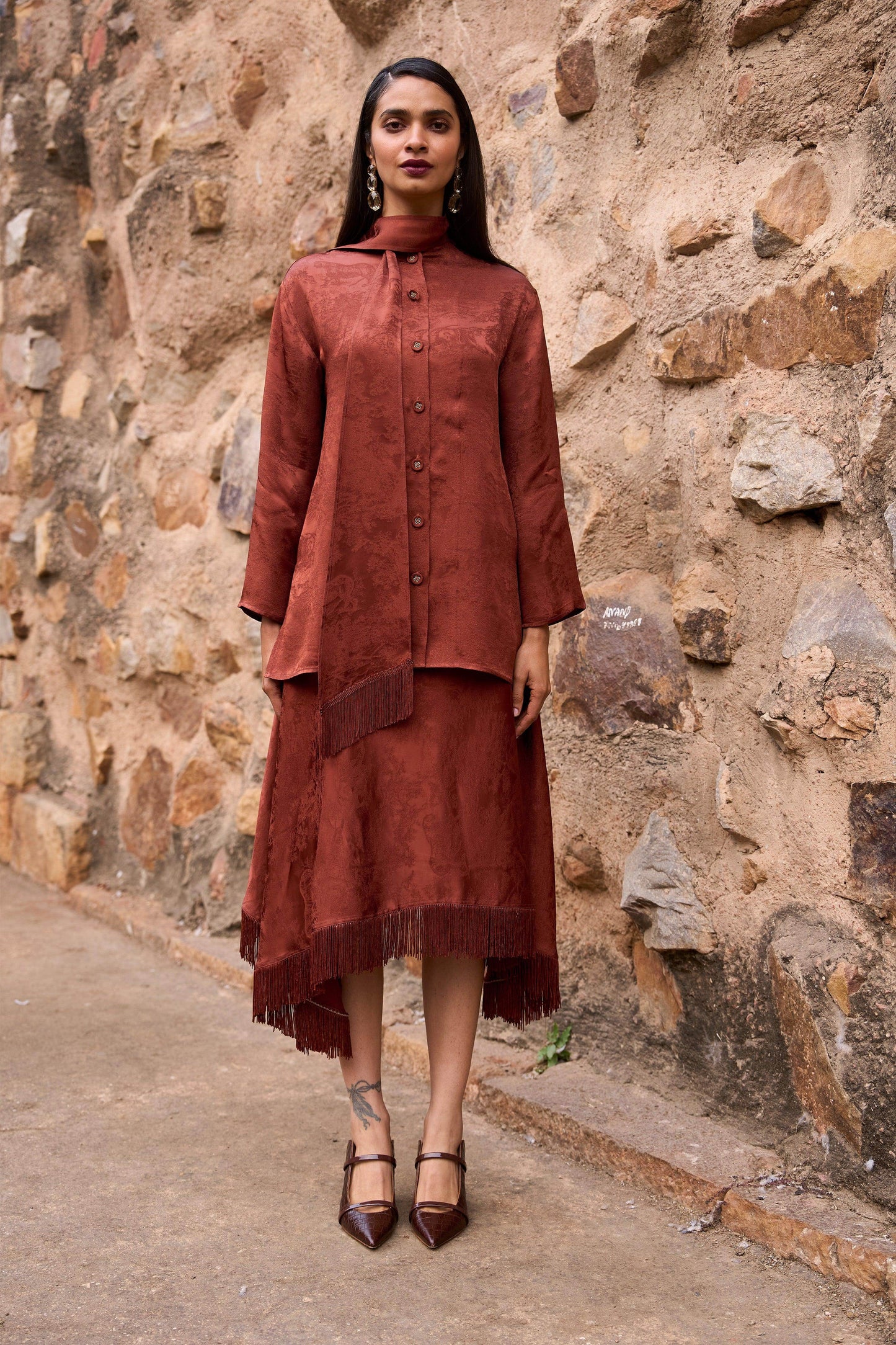 FRINGE HEM PATTERNED SKIRT - dash and dot