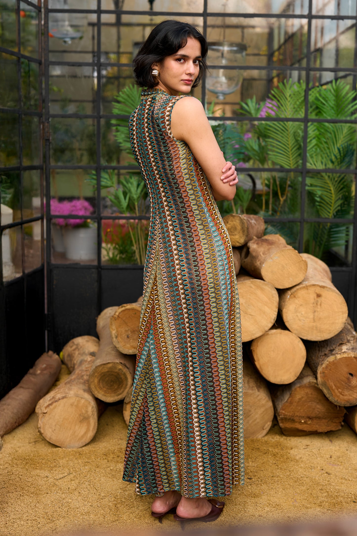 SLEEVELESS CROCHET KNIT DRESS