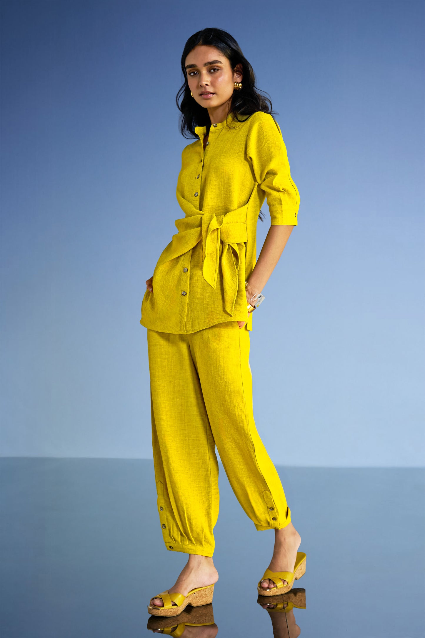 LINEN-TEXTURED SIDE-TIE TOP