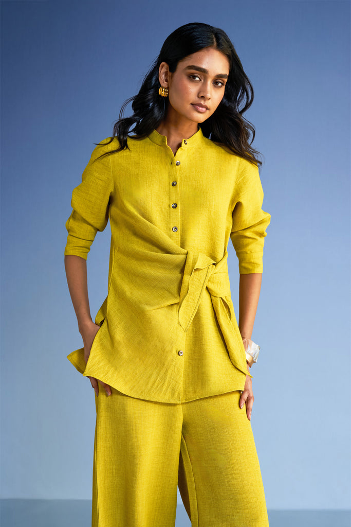 PLEATED LINEN-TEXTURED PANT dash and dot