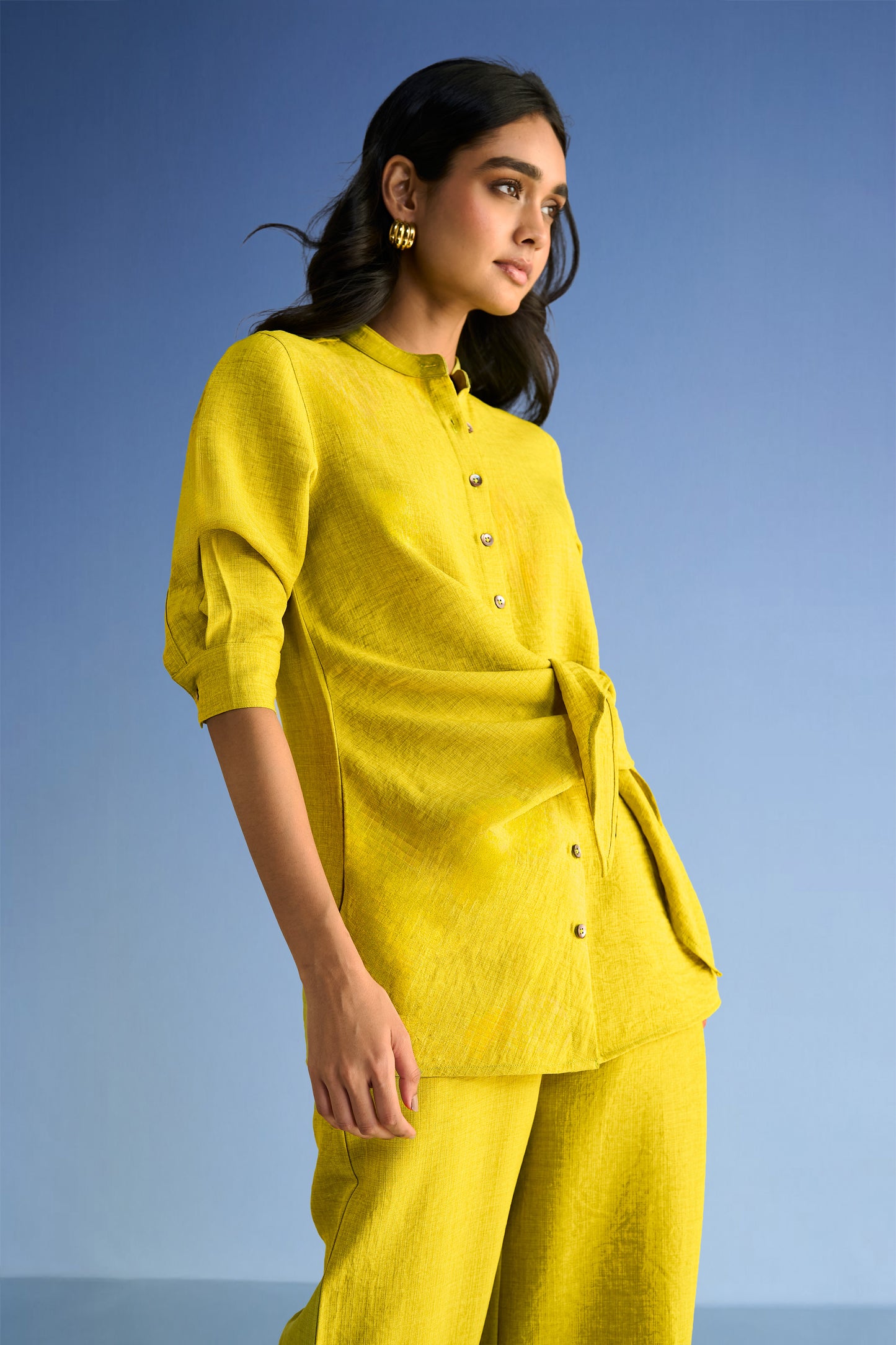 PLEATED LINEN-TEXTURED PANT