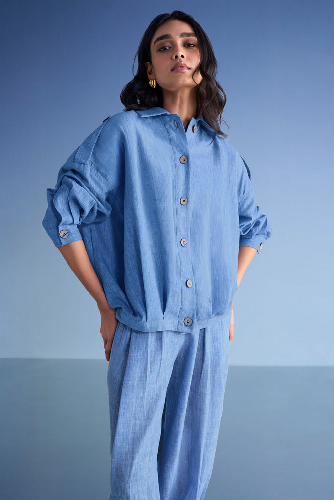 BOX PLEATED LINEN-TEXTURED PANT dash and dot