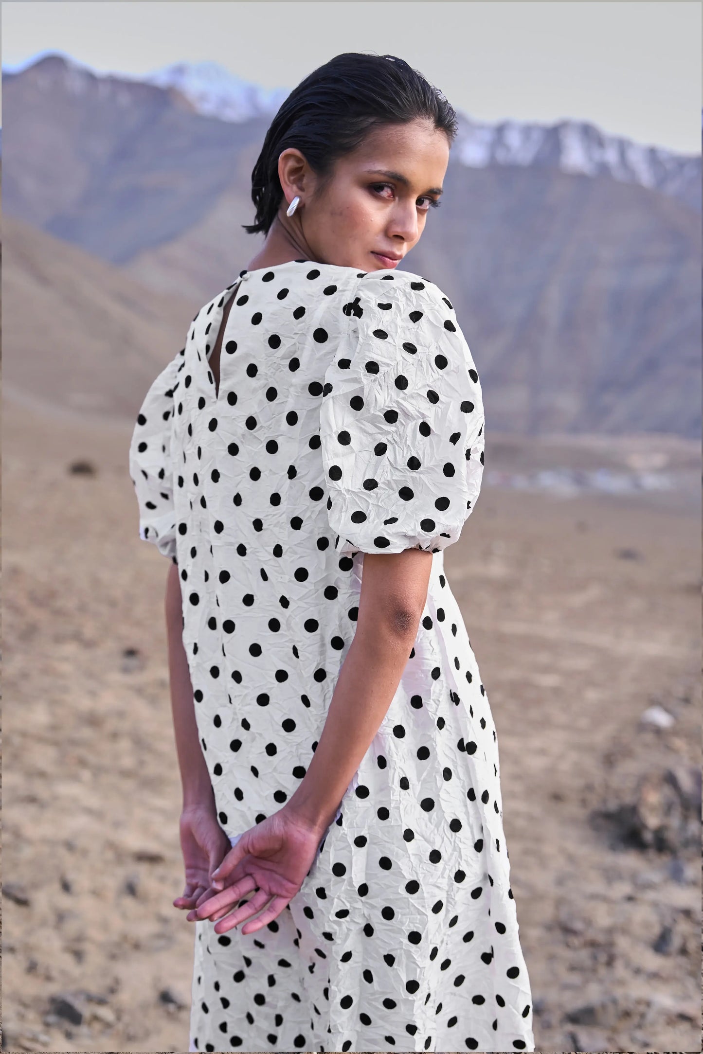 CRUSHED POLKA DOT DRESS