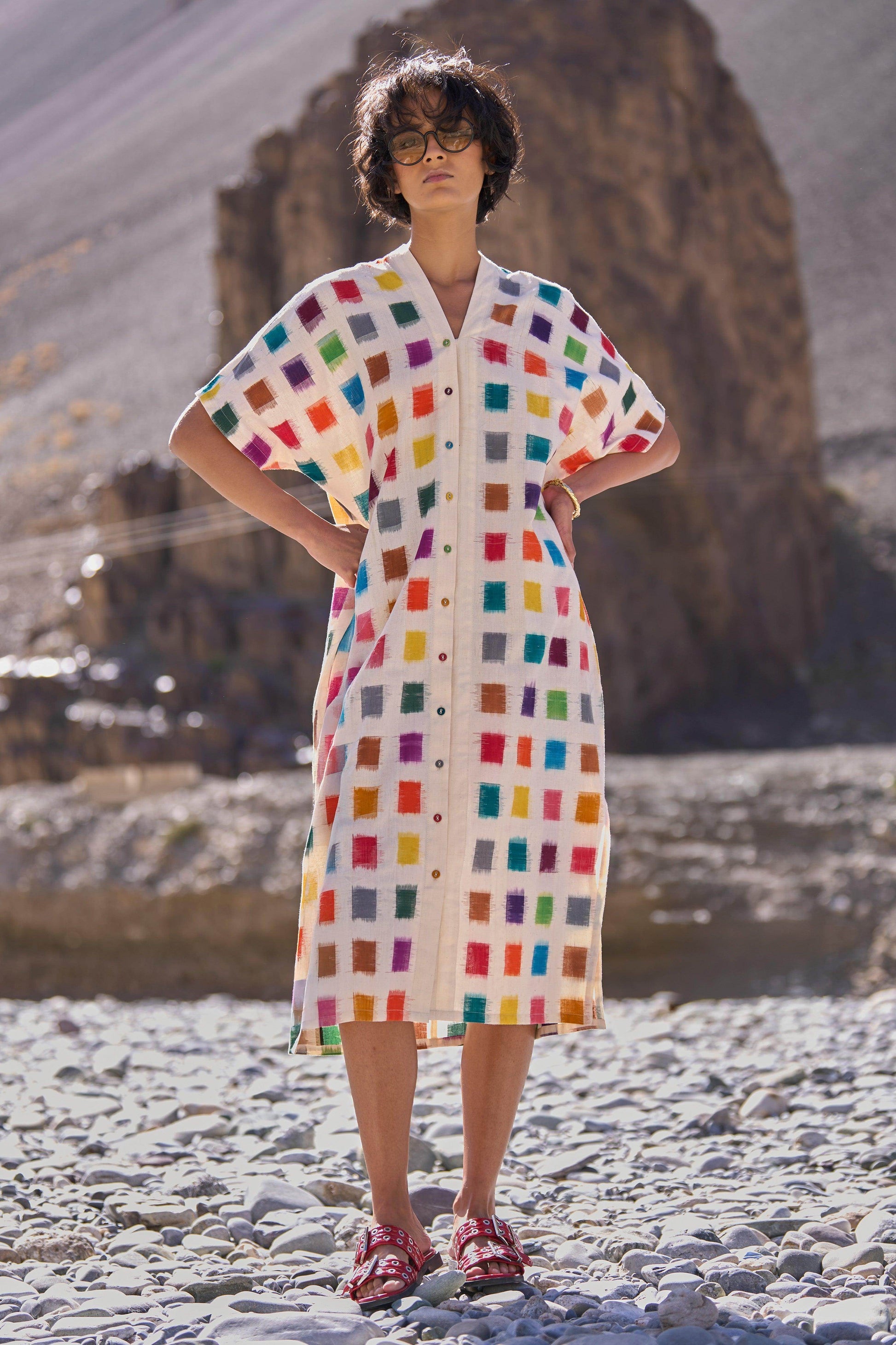 MULTICOLOUR IKAT SHIRT DRESS - dash and dot