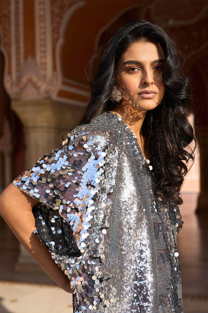 SILVER PAILLETTE KAFTAN DRESS - dash and dot dash and dot