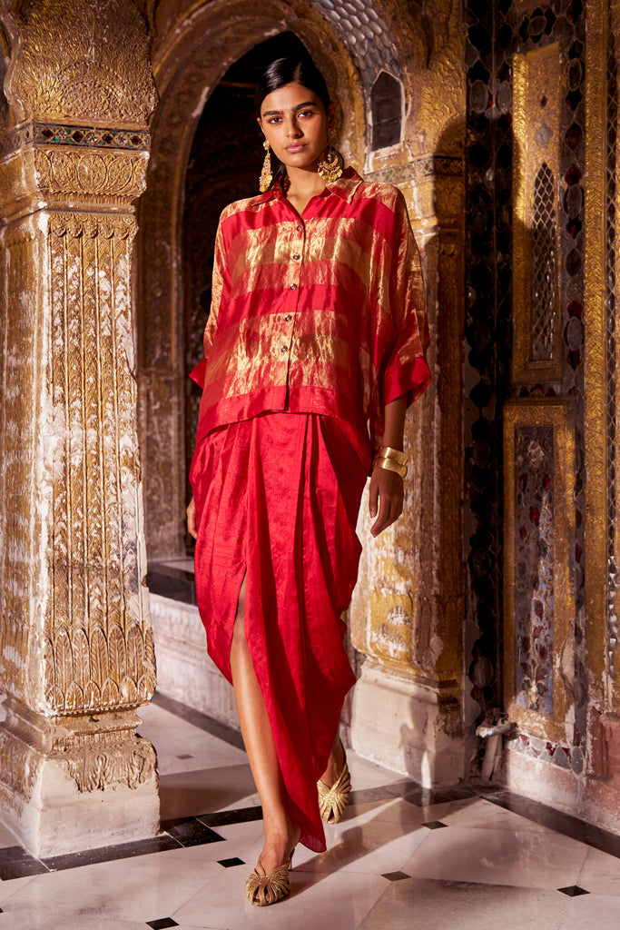 BENARES STRIPED TISSUE SHIRT & SKIRT dash and dot