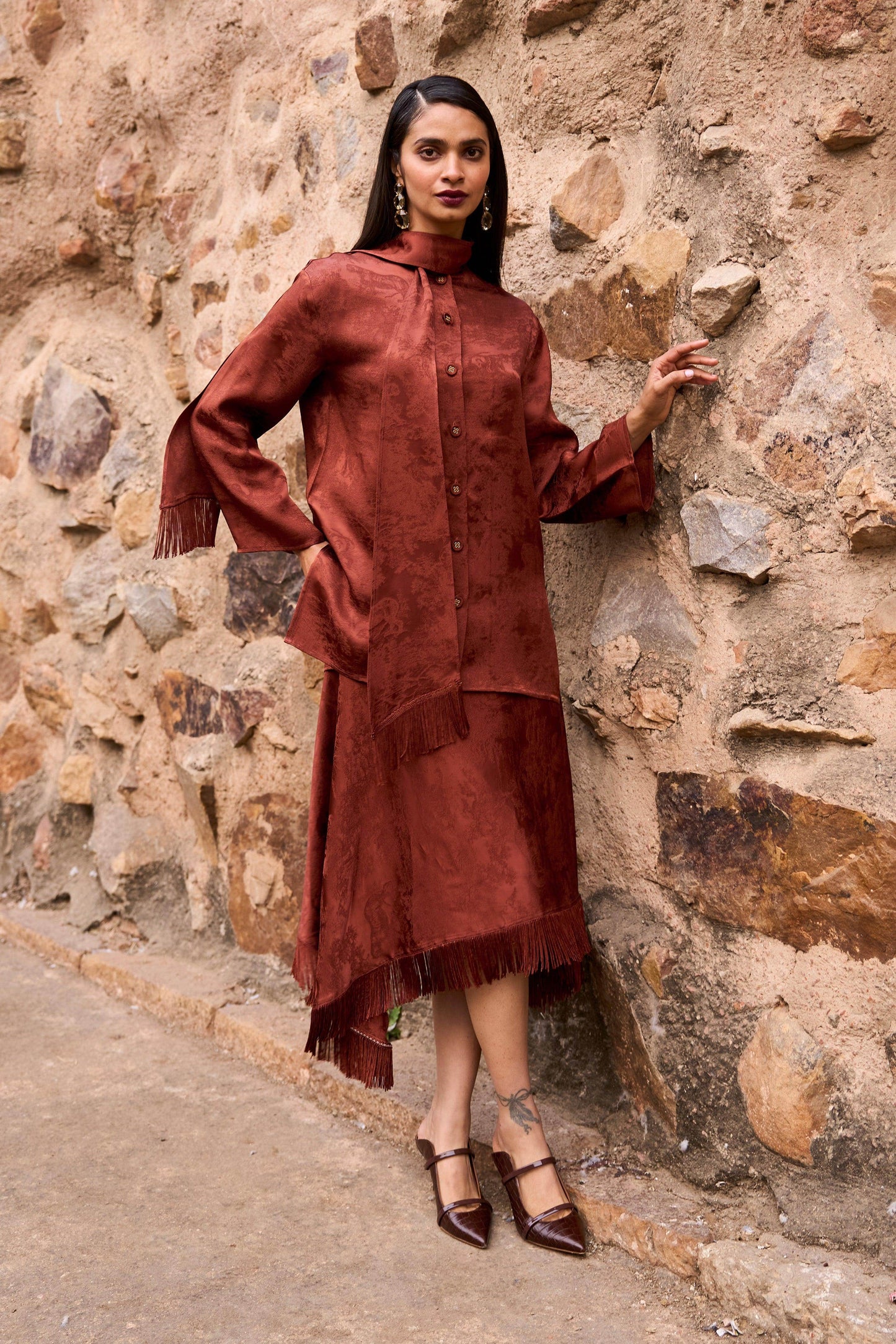 FRINGE HEM PATTERNED SKIRT - dash and dot