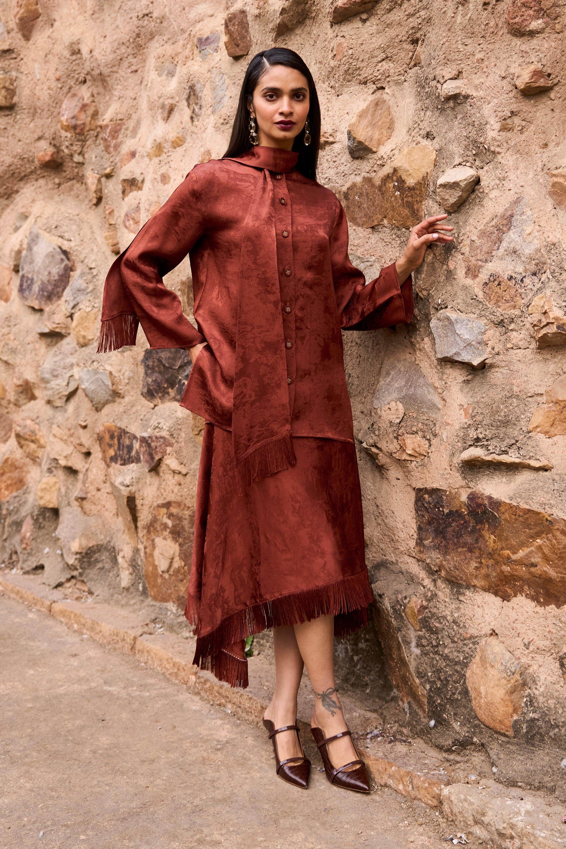 FRINGE HEM PATTERNED SKIRT - dash and dot