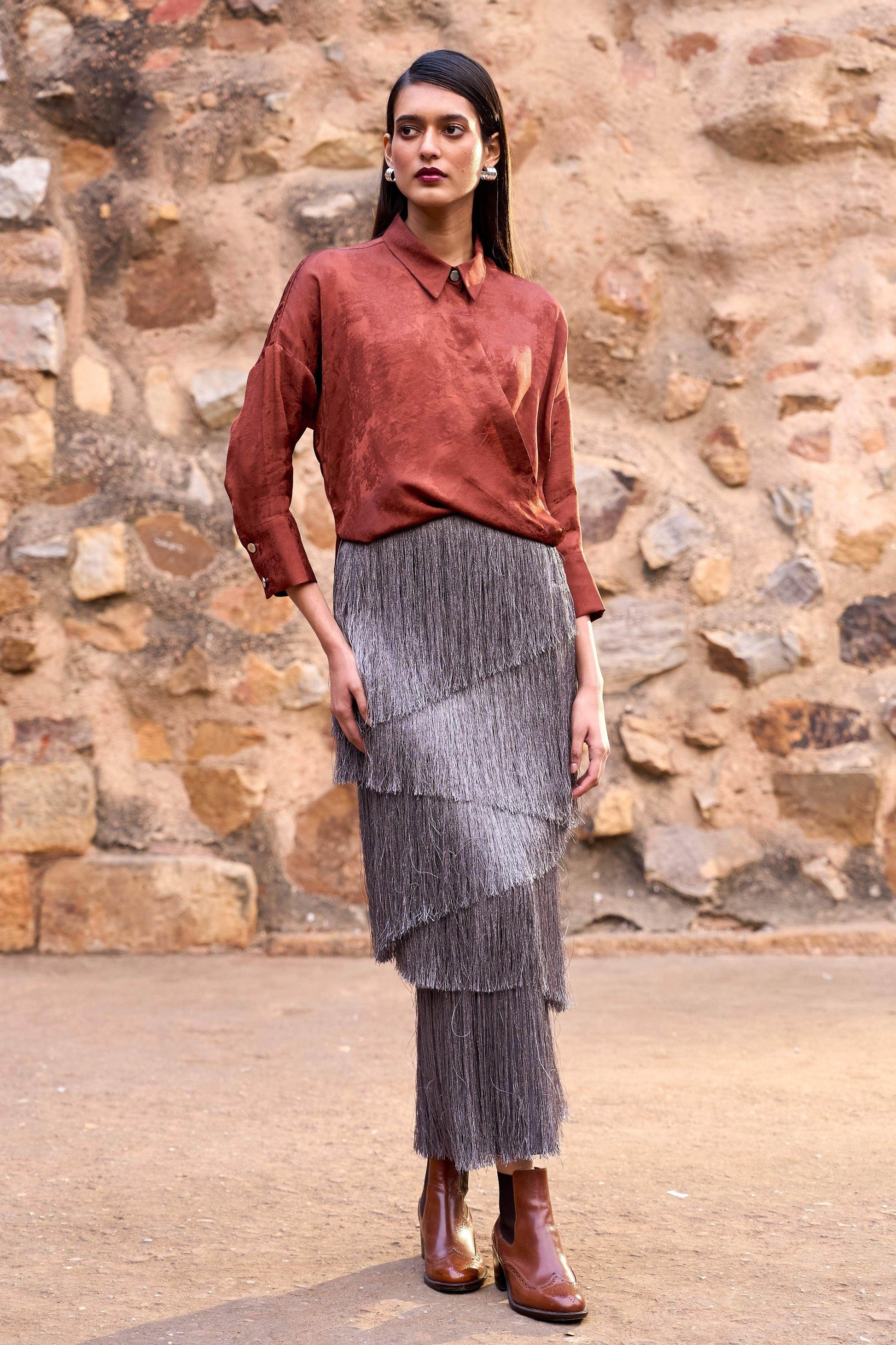 CASCADING FRINGE MAXI SKIRT - dash and dot