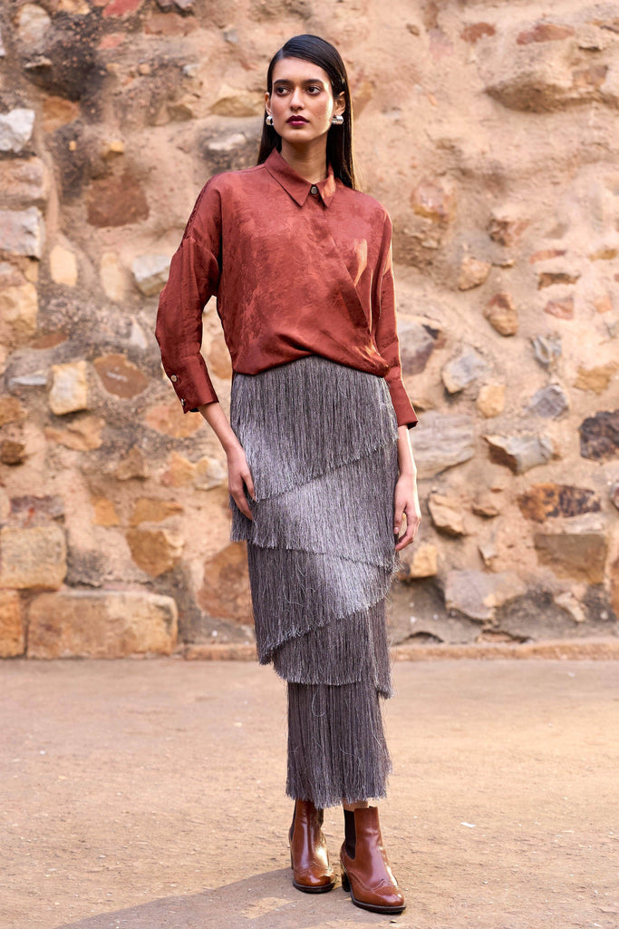 CASCADING FRINGE MAXI SKIRT - dash and dot dash and dot