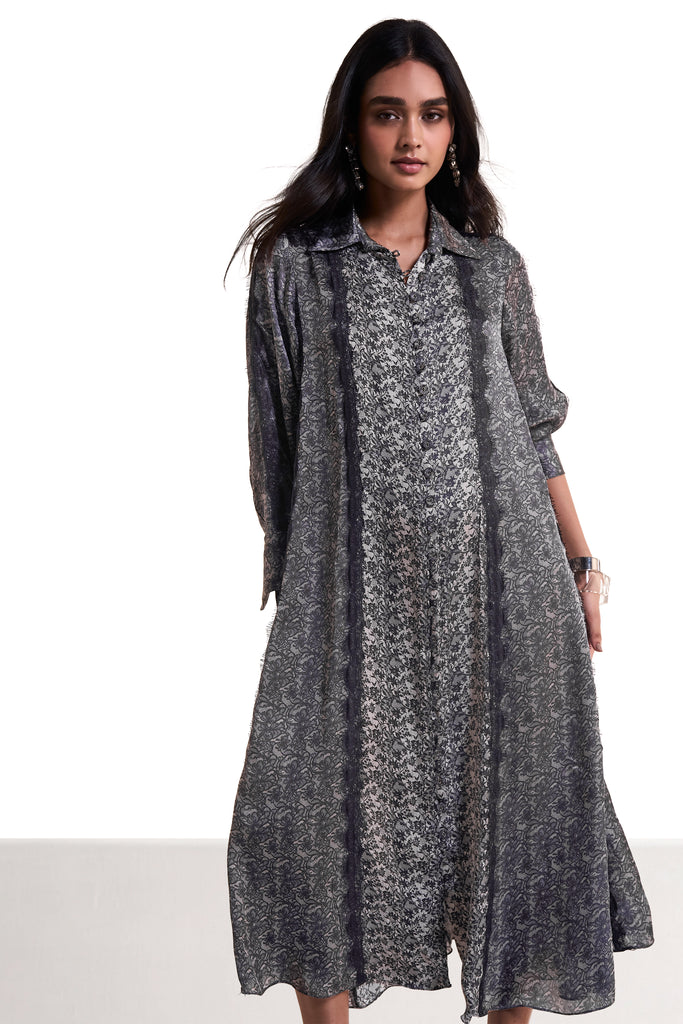 MONOCHROME PRINTED LACE MIDI dash and dot