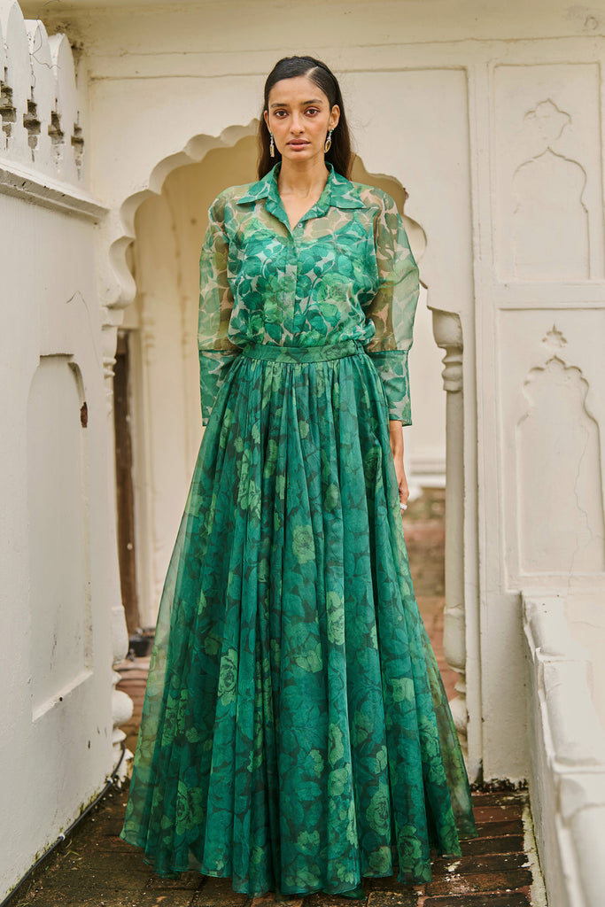 PRINTED ORGANZA MAXI SKIRT dash and dot