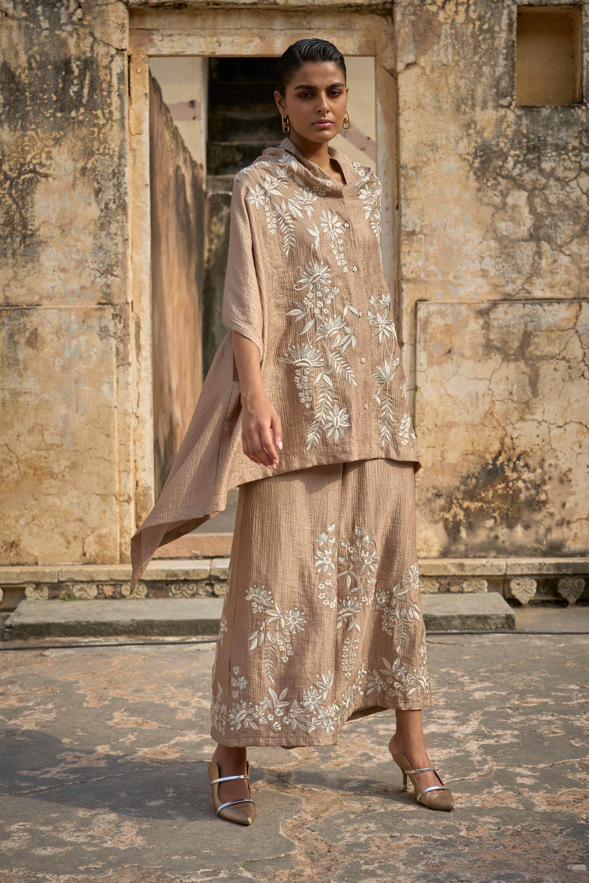 EMBROIDERED CAPE TOP & WIDE LEGGED PANT - dash and dot