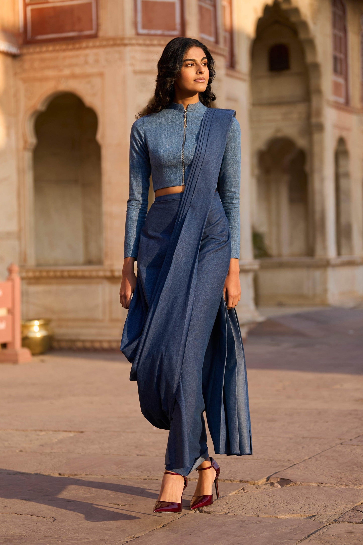 DENIM SARI DRAPE SKIRT - dash and dot