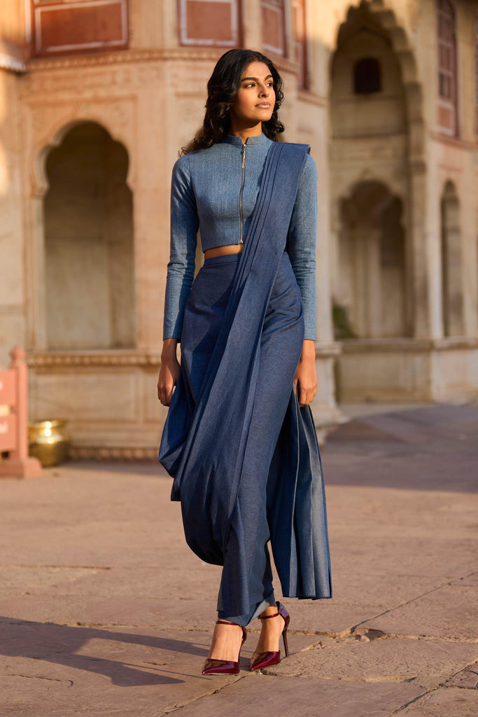DENIM SARI DRAPE SKIRT - dash and dot dash and dot