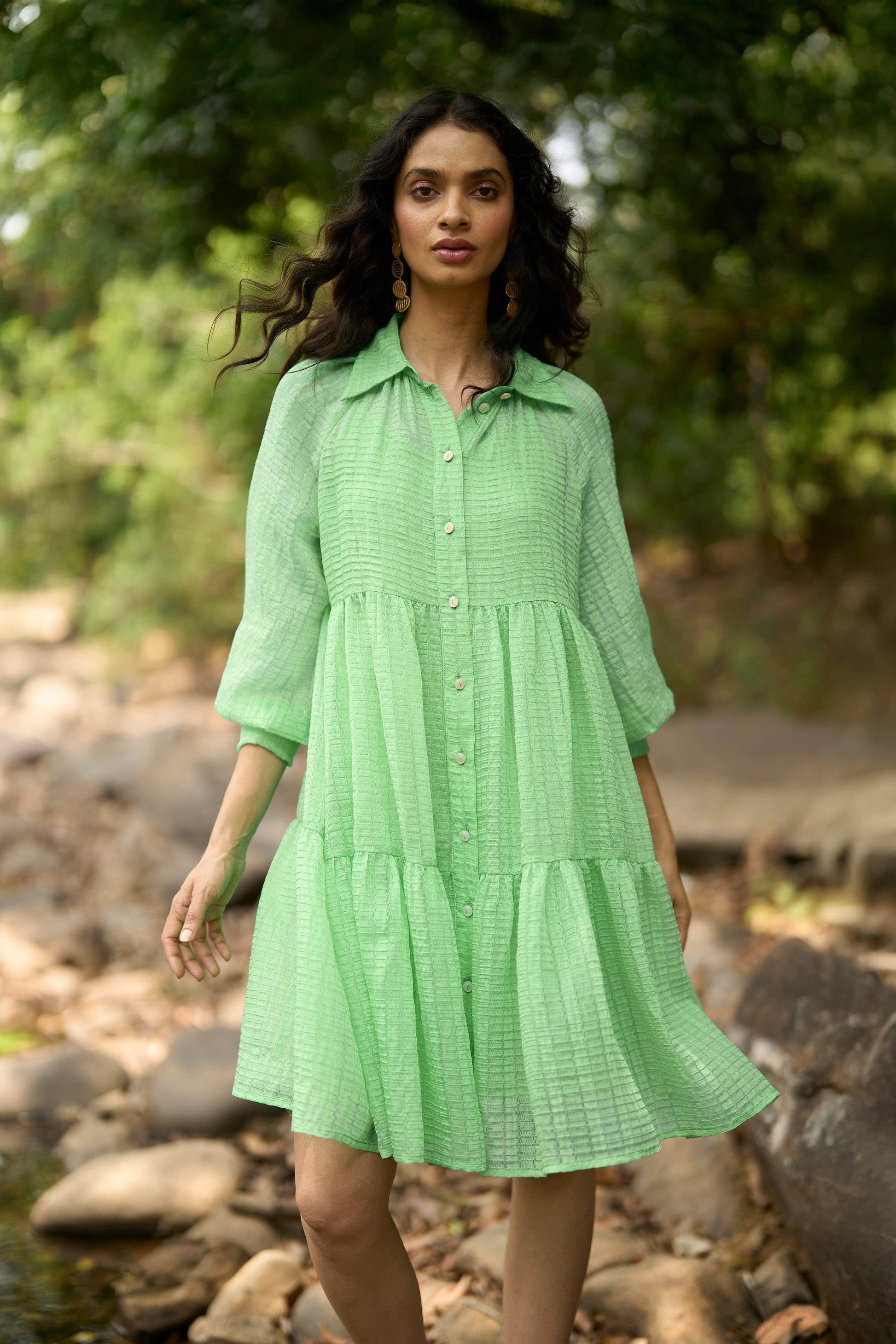 TEXTURED TIERED DRESS - dash and dot