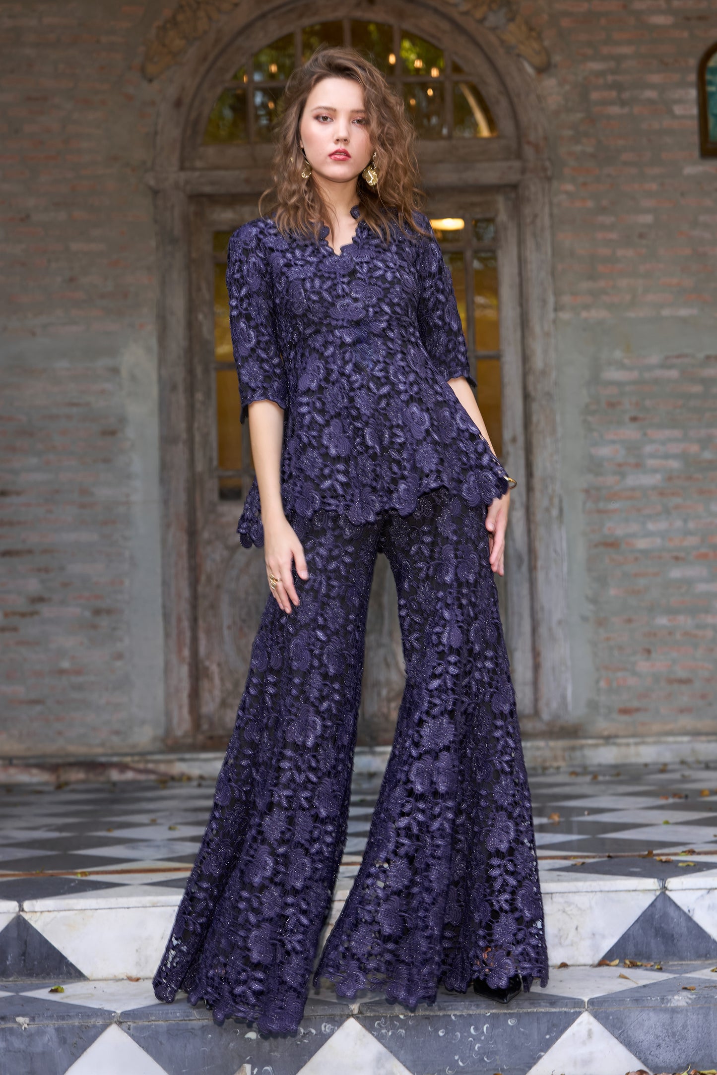 EMBROIDERED LACE PEPLUM TOP