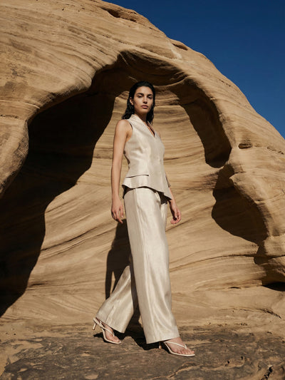 IVORY BROCADE WAISTCOAT & WIDE-LEGGED PANT SET