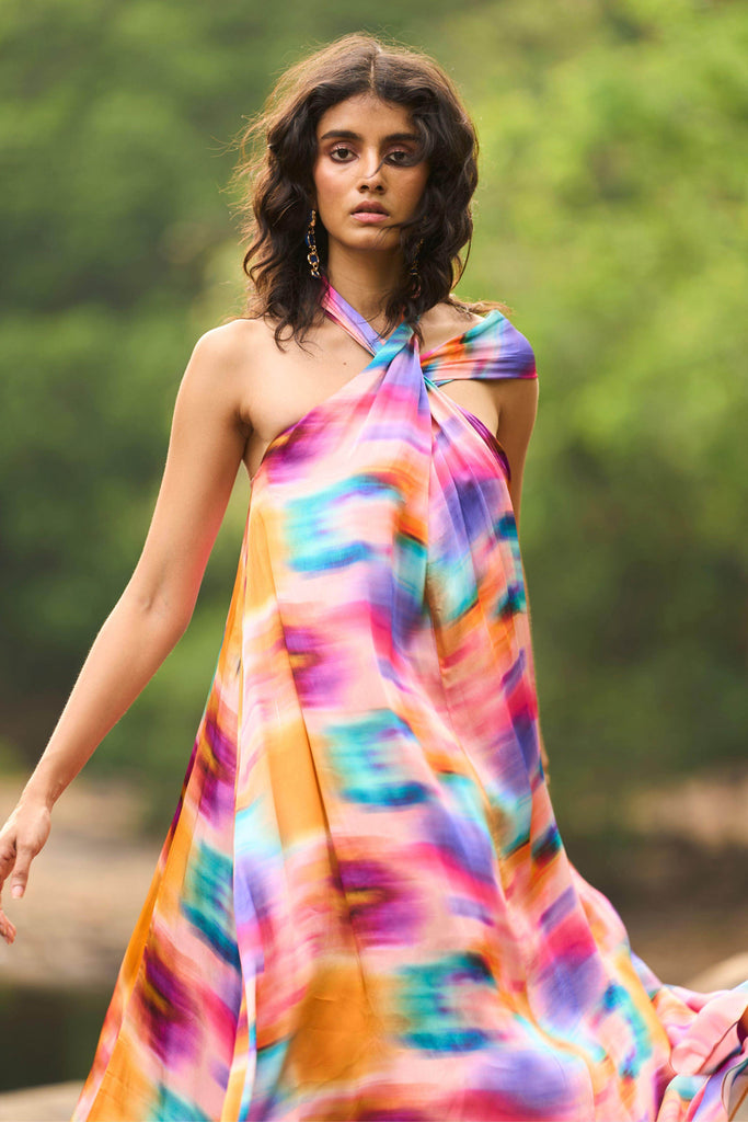 PRINTED HALTER FLARED DRESS - dash and dot dash and dot